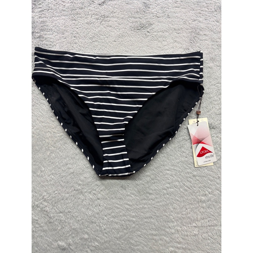 Calia Womens Mid-Rise Striped Bikini Bottom Black White Size M NWT WSA23414PRT